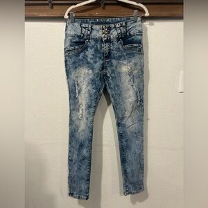 Flawless Society Skinny 80s-90s Stonewash Jeans Womens Sz 9 Gems Pleats (1460